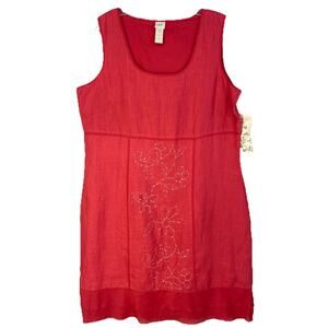 🌸 J Jill Womens 14 Coral Pink Linen Sleeveless Layered Dress Sequin Lined New